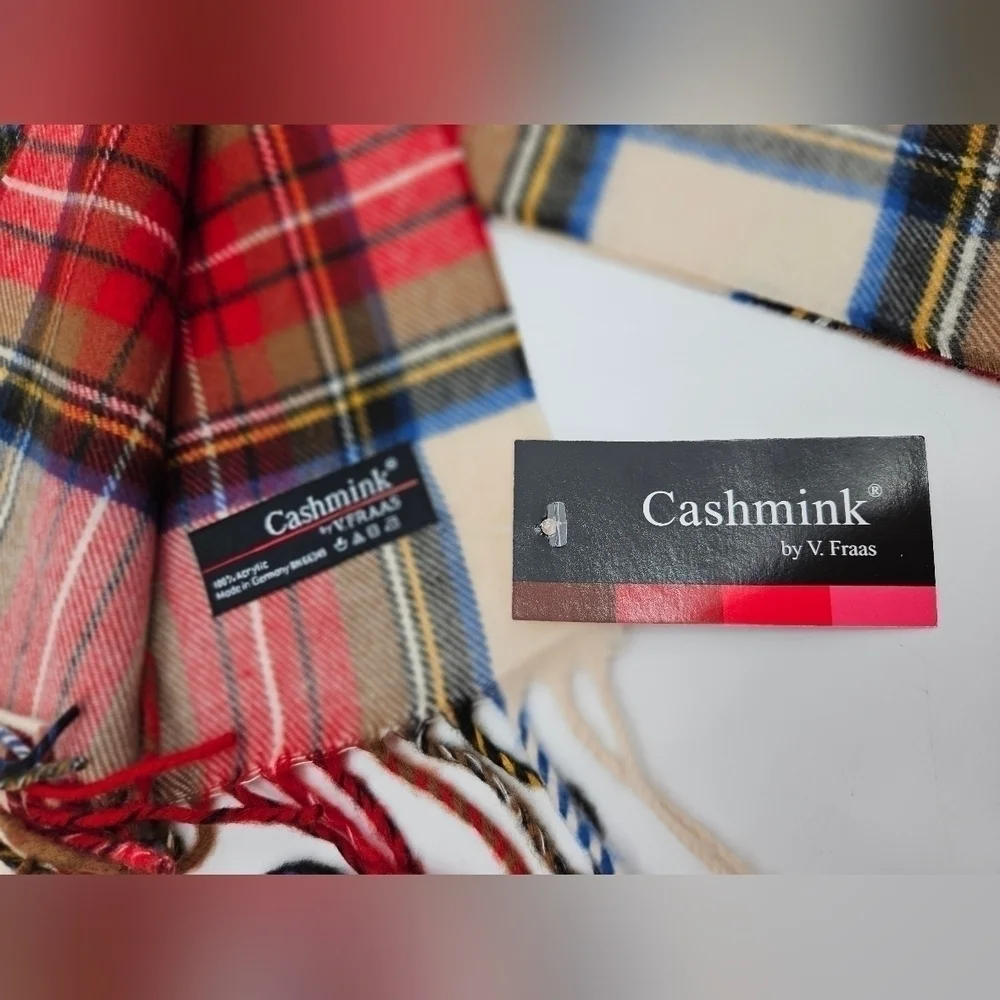 Cashmink V. Fraas CAMAL PLAID Fringe Winter Scarf Wrap Acrylic Germany Unisex